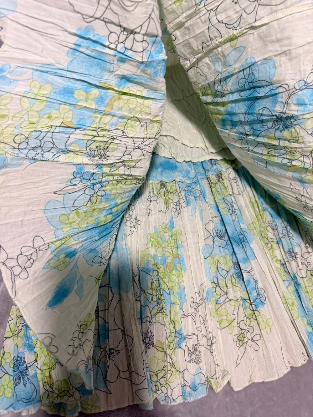 Vintage 90s Classic Elements Blue Green Floral Tiered Cotton Skirt L 14–16 NWT